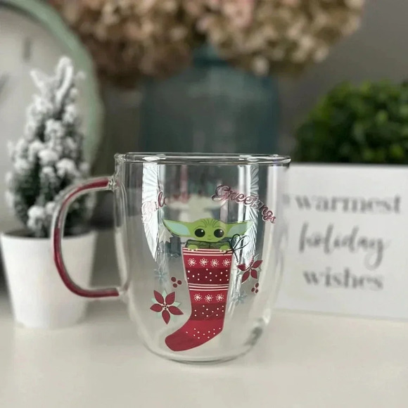 Star Wars Baby Yoda Galaxys Greetings Clear  Glass Mug - Picture 1 of 6